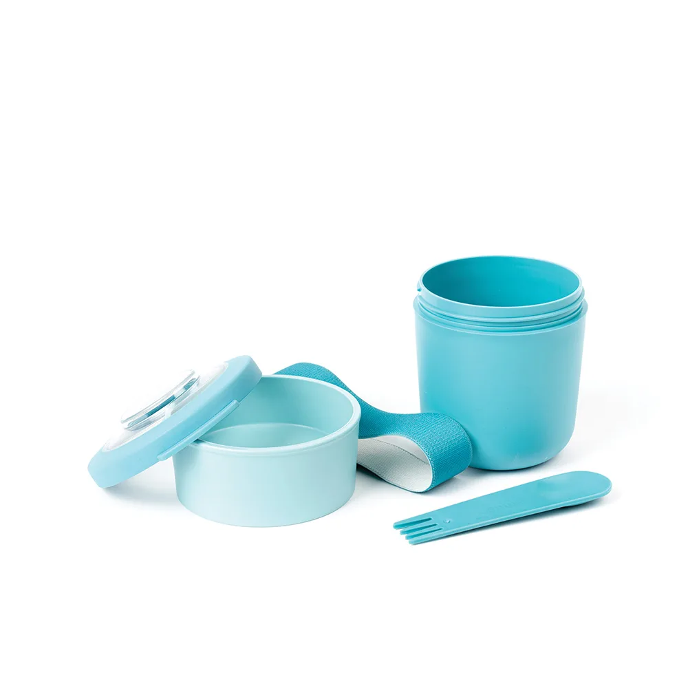 קופסת אוכל Morning & Noon עם כף מזלג תכלת