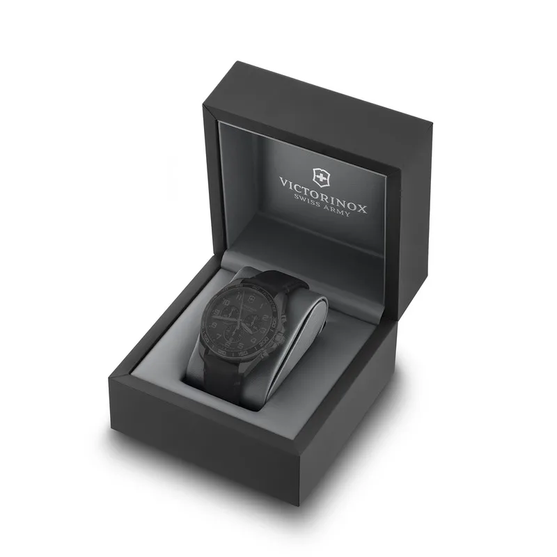 שעון fieldforce רצועת עור שחורה לוח כחול