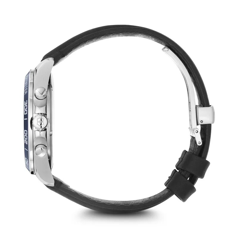 שעון fieldforce רצועת עור שחורה לוח כחול