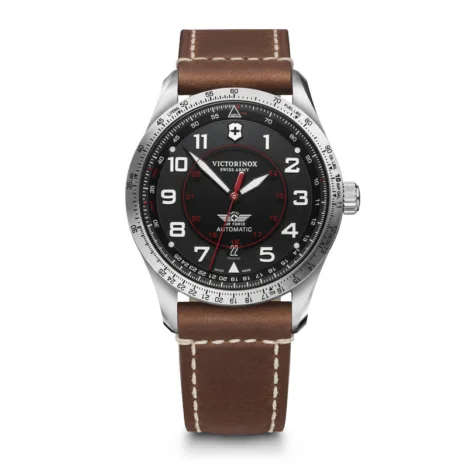 שעון Airboss Mechanical שחור רצועת עור חומה 42 מ