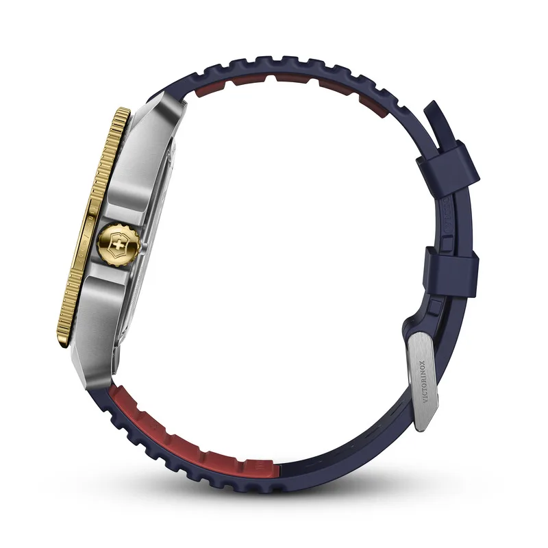 JOURNEY שעון עם לוח כחול בזהב וכסף ורצועת גומי כחולה