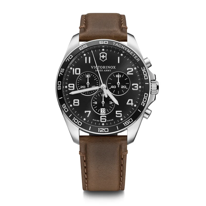 FieldForce Classic Chrono לוח שחור רצועת עור חומה 42 מ"מ