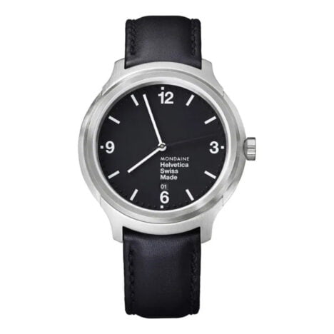 שעון מונדיין Helvetica- רצועת עור שחורה 43 מ