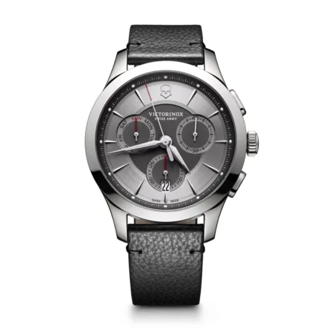 Alliance Chronographֳ רצועת עור שחורה לוח אפור