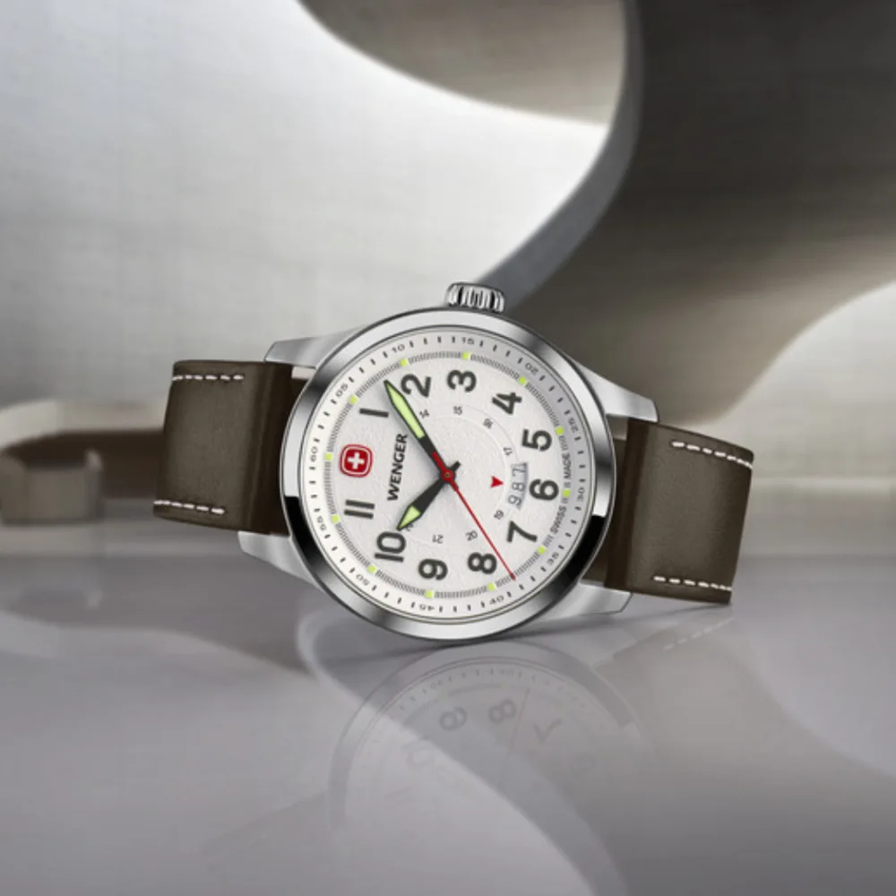 שעון Terragraph רצועת עור חומה לוח לבן 43 מ"מ