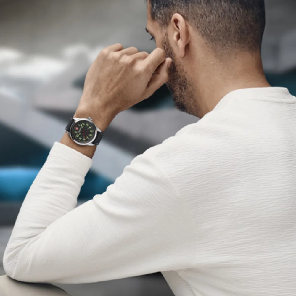 שעון Terragraph רצועת עור שחורה לוח שחור 43 מ"מ