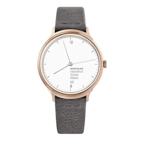 שעון מונדיין Helvetica- מסגרת Rose Gold רצועת עור 38 מ
